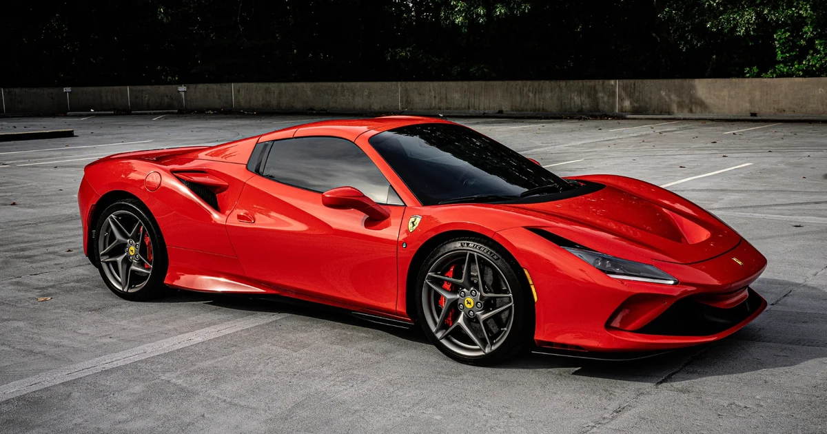 Experience premier Ferrari F8 Tributo rental Atlanta with 2026 rates from $1,499/day. Reserve your supercar online today for VIP Buckhead concierge delivery! Ferrari F8 Tributo rental Atlanta exotic supercar parked in Buckhead GA